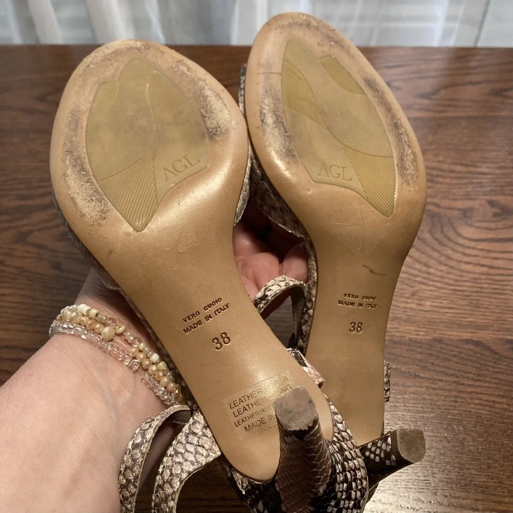 VTG AGL Attilio Giusti Leombruni Embossed Python Snakeskin Heel Women 7 38 Italy